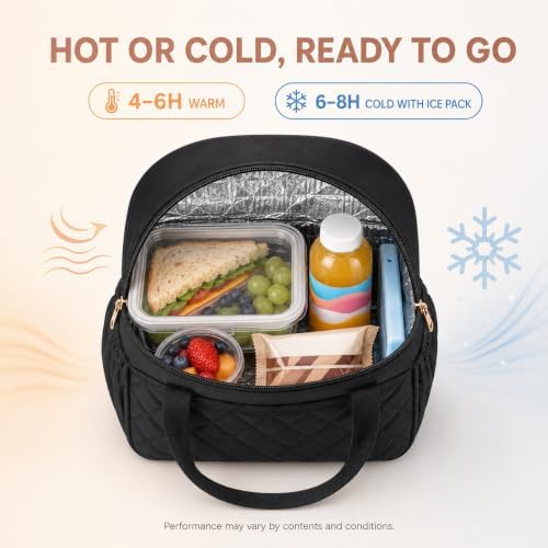 BTOOP Lunch Box for Women, Quilted Insulated Lunch Bag with Shoulder Strap
