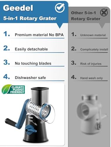 Geedel Rotary Cheese Grater Hand Crank, Cheese Shredder Vegetable Slicer