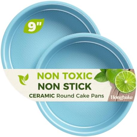 HONGBAKE Ceramic Nonstick 9” Round Cake Pans, Heavy-Duty Aluminized Steel