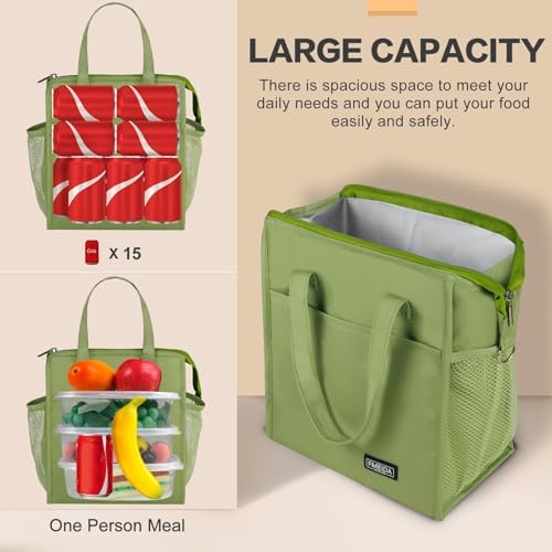 Insulated Lunch Bag Women, 12L Large Thermal Snack Bag Reusable Cooler Tote