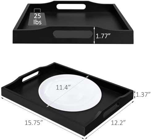 RRX Bamboo Food Serving Tray with Handles,Breakfast Bed Tray (Black)