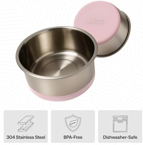 GORILLA GRIP Dog Bowls, Food Grade Stainless Steel, Set of 2, 8 Cup, Pink