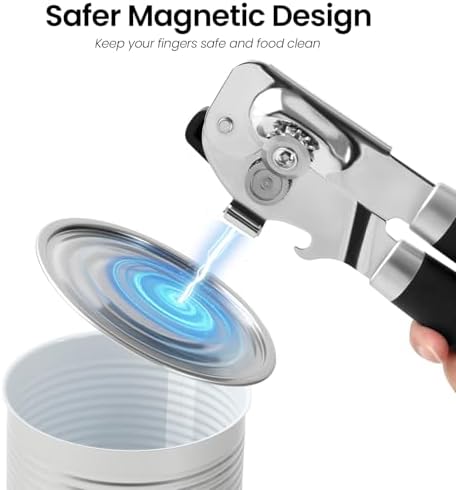 Manual Can Opener with Magnet Lid Lifter,Heavy Duty Handheld Tin Opener and Bottle Opener for Seniors with Smooth Edge Cut,Sharp Cutting Blade, Easy Turn Knob