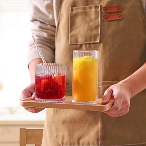 Moretoes Ribbed Glass Cups Set of 12 Drinking Glasses