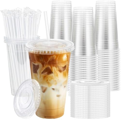 100 Pack 20 oz Plastic Cups, Clear Disposable Iced Coffee Cups
