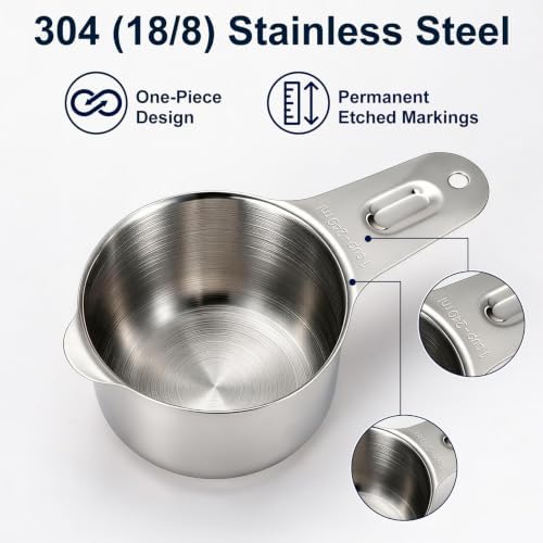 Bopei 14-Piece 18/8 Stainless Steel Measuring Cups and Spoons Set, Silver