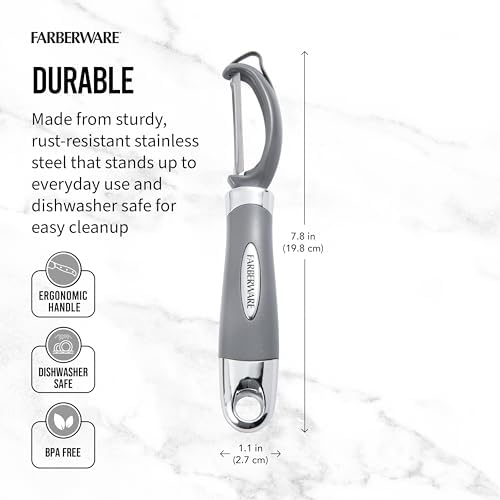 Farberware Professional Euro Vegetable Peeler with Ergonomic Handle, Razor-Sharp Stainless Steel Swivel Blade for Fruits and Vegetables, Dishwasher Safe, Jewel Grey