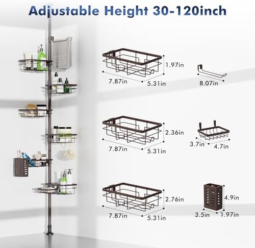 Corner Shower Caddy Tension Pole, Bathroom Organizer and Storage for Shower