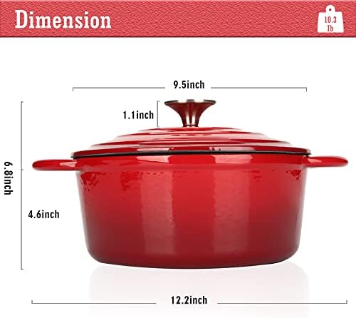 4.5 QT Enameled Cast Iron Dutch Oven with Self-Basting Lid, Heavy Duty Soup Pot for Tender Stews, Slow Cooking, Roasts & Bread Baking, Moisture-Locking, Smooth Easy-Clean Enamel Interior, Oven Safe 500°F