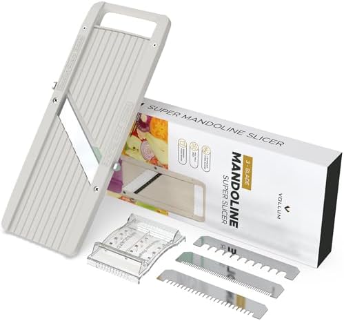 Vollum Wide Japanese Mandoline Slicer for Kitchen – Professional Slicer Vegetable Cutter with Interchangeable Stainless Steel Blades – Food Manual Slicer Handheld Mandoline Slicer
