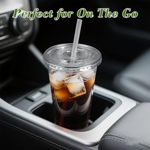 Ginkgo 32 oz Clear Plastic Cups with Lids and Jumbo Straws