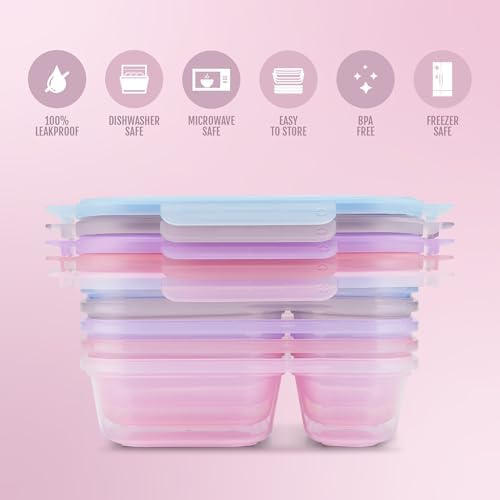 Ello Snap & Nest 3 Cup Divided Plastic Meal Prep Set, 10 Pc, Berry Fields