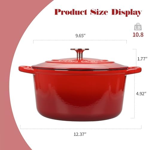 EDGING CASTING Enameled Cast Iron Dutch Oven with Sourdough Bread Baking Kit, Bread Dutch Oven with Lid, Includes Proofing Basket & Baking Tools, 5qt, Red