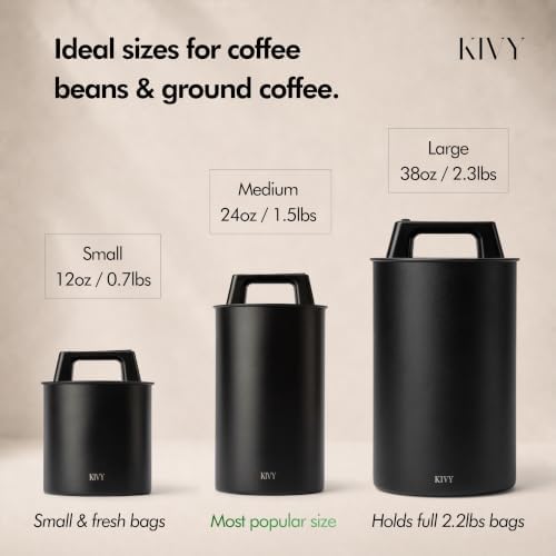 KIVY Vacuum Coffee Canister - Push Lid Preserves Coffee Aroma & Oil