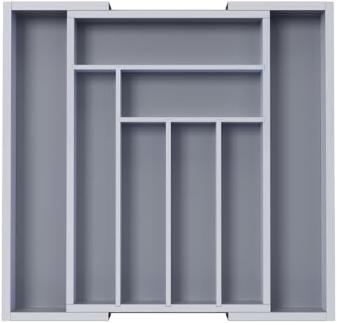 Pipishell Bamboo Expandable Silverware Drawer Organizer, Gray, Medium