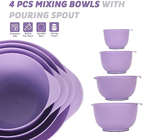 BoxedHome Mixing Bowls Set of 4, BPA Free Plastic,Microwave Safe, Purple