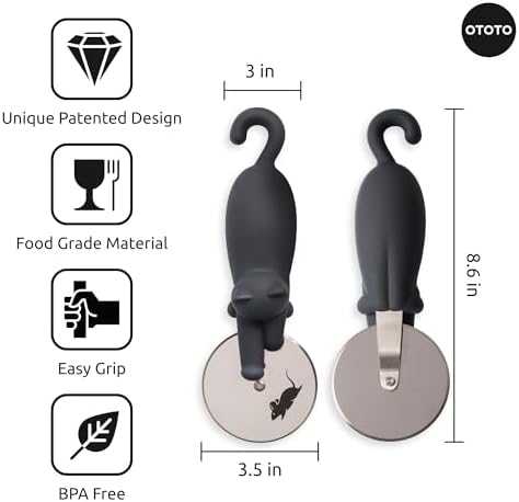 OTOTO Kitty Cut Pizza Cutter Wheel - Pizza Cutters Stainless Steel, Funny Kitchen Gadgets and Kitchen Gifts, Cat Gift for Women Cat Lovers (kitty cut)