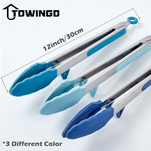 12" Kitchen Tongs for Cooking with Silicone Tips, Serving Tong for Salad
