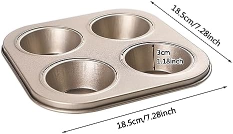 4-Hole Muffin Pan, Bakeware Non-stick Cupcake Baking Pan Mini Pie Pans, Heavy Duty Carbon Steel Muffin Tray Standard Baking Mold Pan for Oven Bakings (COLOR:Gold, 1pc)
