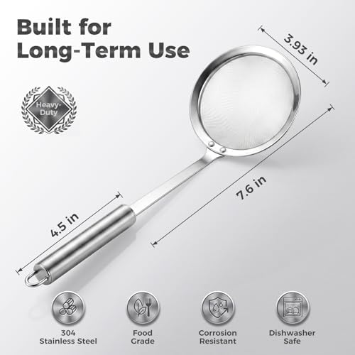 Hiware Stainless Steel Fat Skimmer Spoon - Fine Mesh Food Strainer for Grease, Gravy and Foam, Japanese Hot Pot Skimmer with Long Handle (Pack of 2)