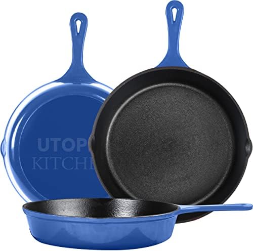 Utopia Kitchen Cast Iron Skillet Set 3 Piece 6 8 10 Inch PFAS-Free Blue