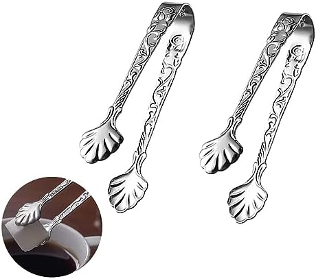 2pcs Stainless Steel Rose Design U-shaped Tongs, Mini Sugar Cube Ice Tongs for Tea Party Coffee Bar (Silver)