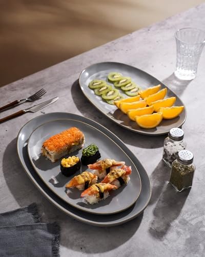 famiware Serving Platters Set of 3 Sizes - Oval, Dark Grey