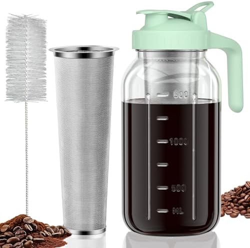 JunVpic Cold Brew Coffee Maker, 64 oz Glass Mason Jar Pitcher