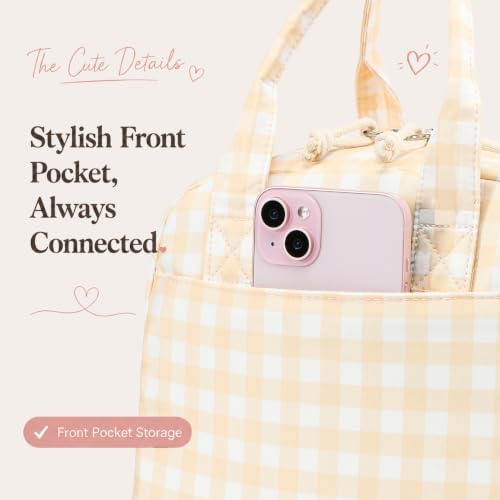 LOVELYWIND Lunch Bag for Women, Insulated Lunch Box, Yellow Gingham Tote