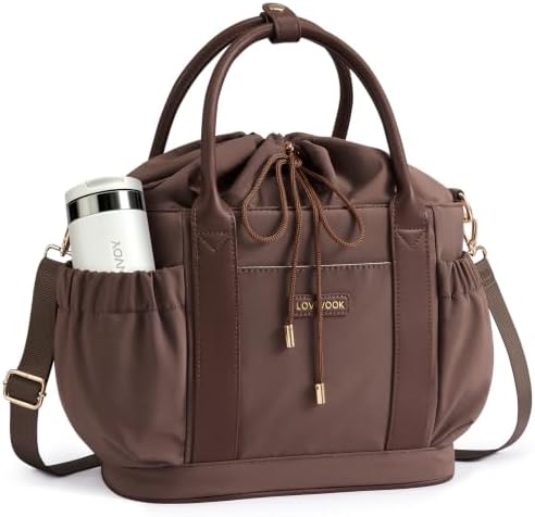 LOVEVOOK Drawstring Insulated Lunch Bag Women,Adult Lunch Box,Brown