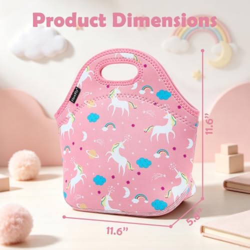 FlowFly Neoprene Lunch Tote Insulated Thermal Reusable Lunch Bag Box for Boys Men with Zipper,Unicorn
