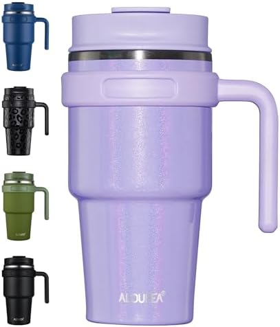 20 oz Insulated Travel Coffee Mug Tumbler with Handle and Straw