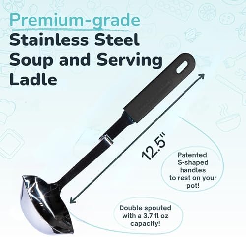 Souper Cubes Soup Ladle Stainless Steel with Patented Pot Hook, Charcoal