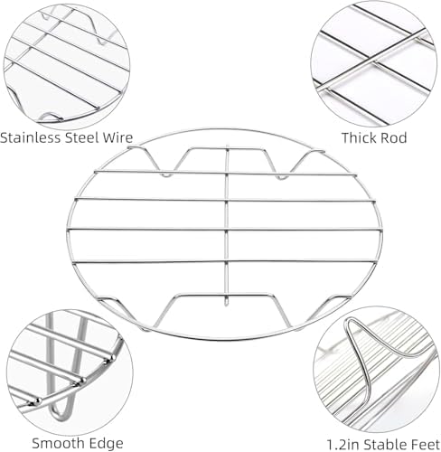 TamBee 9 Inch Round Cooling Racks for Cooking and Baking 304 Stainless Steel Cooling Racks Baking and Cooling Steaming Rack w Stand Cookware for Air Fryer Pressure Cooker Canning