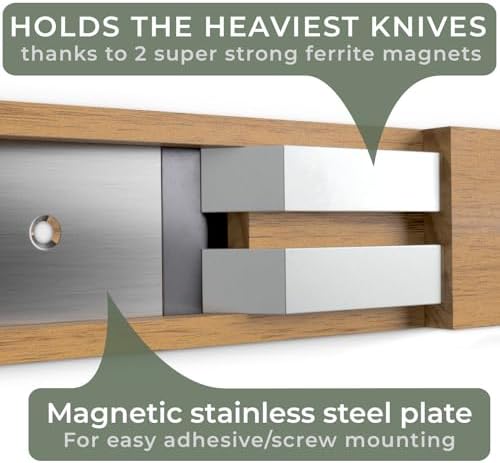 WALDWERK Knife Magnetic Strip (15,7 x 2 in) Mount with Adhesive or Screws - Magnetic Knife Holder for Wall - Magnetic Knife Strip made of Elegant Acacia Wood - Magnetic Knife Holder for Heavy Knifes