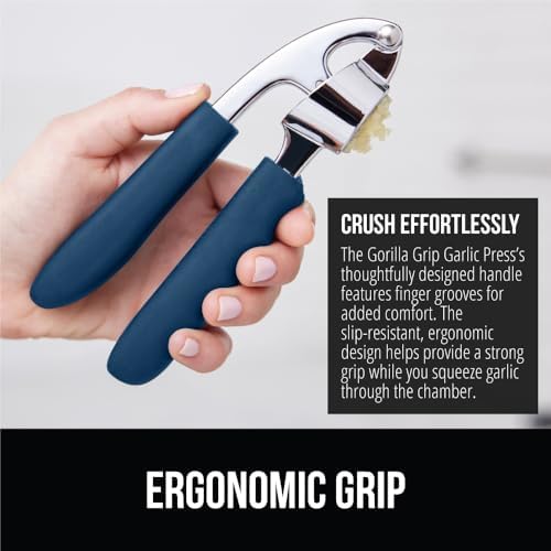 GORILLA GRIP Garlic Peeler and Press Set, Heavy Duty Mincer, Blue