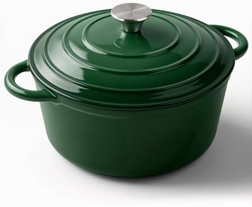 Miereirl 6 Quart Enameled Dutch Oven Pot with Lid, Cast Iron Dutch Oven with Dual Handles for Bread Baking, Cooking, Non-stick Enamel Coated Cookware (Green)