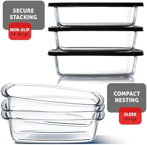 Nestl Set of 3 Glass Bread Loaf Pans for Baking Bread Pans for Homemade Breads, Glass Food Storage Containers with Lids, Glass Baking Dishes for Oven, Pound Cake Pan, Loaf Pan, 1.9 Quart