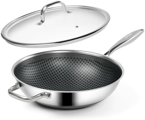 SLOTTET Hybrid 12-Inch Wok with Lid,Nonstick Stainless Steel Woks & Stir-fry pans,Stay-Cool Handle,PFOA Free Cookware,Dishwasher and Oven Safe,Compatible with All Cooktops
