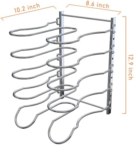CAXXA Heavy Duty Pan Rack, Pot Lid Rack, Kitchen Cabinet Pantry Cookware Organizer Rack Holder with 5 Adjustable Dividers, Chrome (Pack of 2)