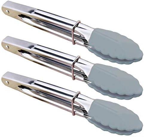 HINMAY 7 Inch Silicone Utility Tong Kitchen Tongs, Set of 3 (Gray)