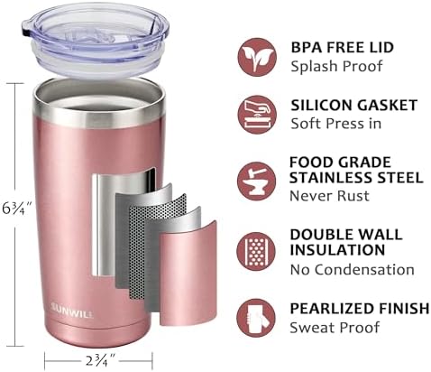 SUNWILL Coffee Tumbler, 20 oz Insulated Travel Mug Stainless Steel
