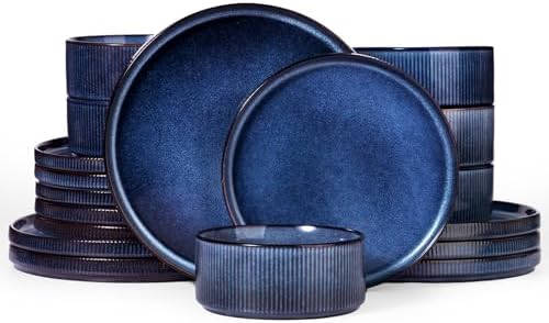 Famiware Star Plates and Bowls Sets, 18pc Modern Stoneware Dinnerware for 6