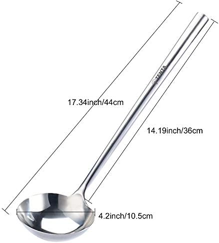 Tenta Kitchen Professional Large Stainless Steel Serving Ladle Spoon - Gravy Ladle Soup Spoon For School Canteen,Hotel Kitchen,Restaurant (3.86"x17")
