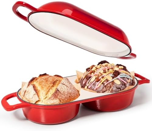 Double Dutch Oven for Sourdough Bread Baking, Cast Iron Dutch Oven [Red]