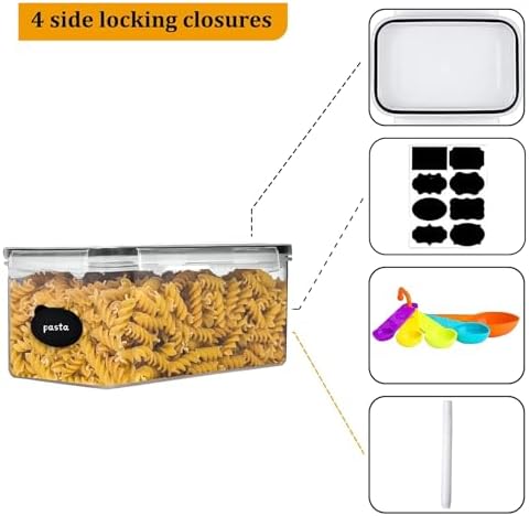4pc 3.2L Large Airtight Plastic Canisters with Lids, Cups & Labels