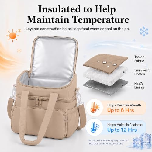 Lunch Bag for Women Large Insulated Lunch Box Double Deck Puffer Lunch Tote