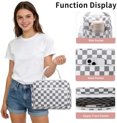 GASSDA Lunch Box for Women Insulated Lunch Bag Women Adult Cute Lunch Bags Reusable Lunchbox Cooler Tote Bag for Work Picnic (White-Gray)