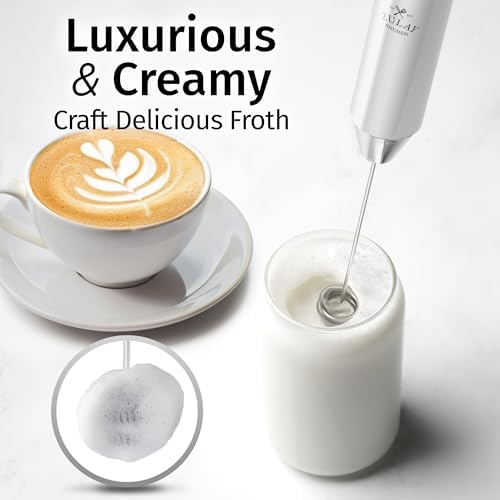 Zulay Kitchen Rechargeable Milk Frother Handheld - Frother Wand, Drink Mixer, Electric Whisk Frother, for Cappuccinos, Matcha & Protein Powder - Lux Double Whisk 2 Speed Waterproof 2000mAh White