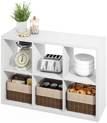 Furinno HERMITE Kitchen Island, 6-Cube Coffee Bar, Extra Thick Kitchen Storage, Bakers Rack, for Pantry Organizers and Storage, Kitchen Organization, White